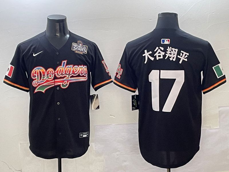 Men Los Angeles Dodgers 17 Ohtani Black rainbow 2025 Nike MLB Jersey style 4156